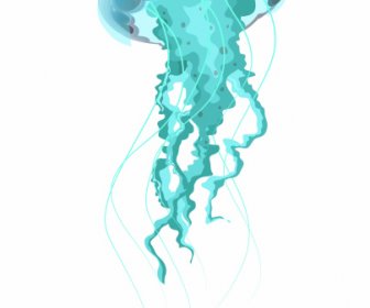 Ikona Jellyfish Niebieski Nowoczesny Szkic 3D