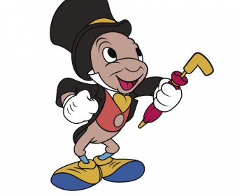 jiminy cricket icon elegant costume stylized cartoon character sketch