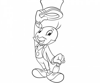 Jiminy Cricket Icon Garis Besar Kartun Bergaya Handdrawn