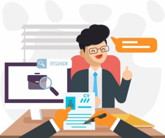 Job Interview Background Candidate Icon Cartoon Character