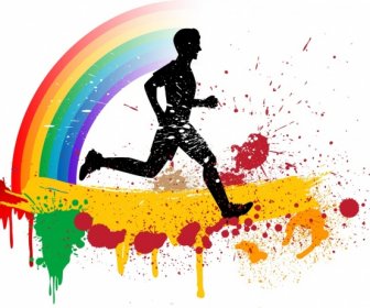 Jogging Hobby Background Silhouette Colorful Grunge Decoration
