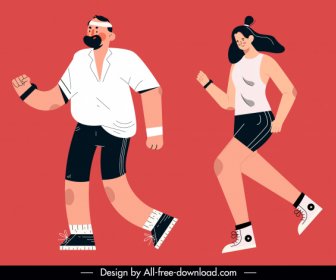 Jogging Iconos De Deportes Hombre Mujer Sketch Diseño De Dibujos Animados