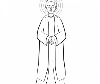 john christian apostle icon black white vintage cartoon character outline