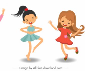 Esboço De Personagens Alegres Meninas ícones Bonito Dos Desenhos Animados