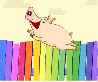즐거운 돼지 그림 다채로운 만화 디자인httpeditorabsfreepiccom