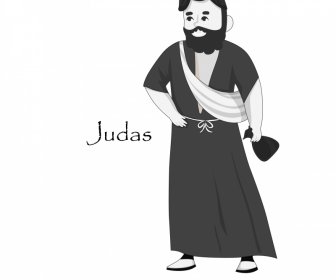 Judas Apostle Christian Icon Black White Vintage Cartoon Character Outline