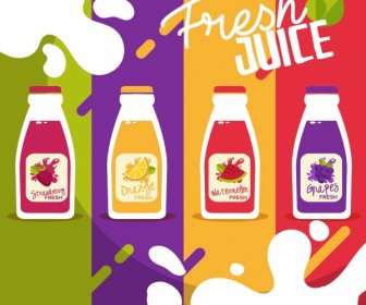Juice Advertising Background Bottle Icons Colorful Flat Design