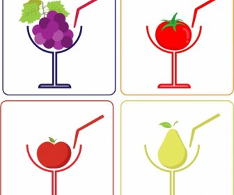 ícones De Suco Projetar A Decoração De Maçã Pera Uva Tomate
