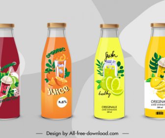 Juice Label Template Elegant Colorful Fruits Sketch