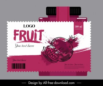 Saft-Label-Vorlage Granatapfel Skizze Dynamische Grunge Handgezeichnet
