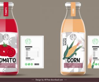 Juice Label Templates Tomato Corn Sketch Flat Decor
