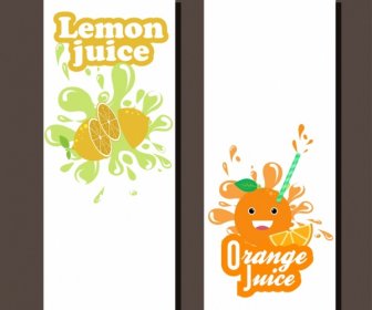 주스 전단지 다채로운 디자인 오렌지 레몬 장식 세트