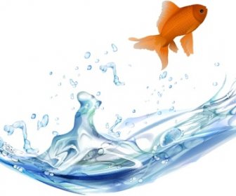 Goldfisch Hintergrund Springen Spritzte Wasser Symbol Modernes Design
