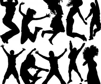 Jumping People Silhouettes Vector