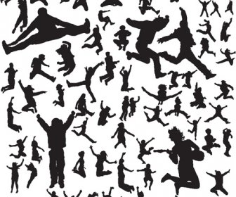 Jumping People Silhouettes Vector