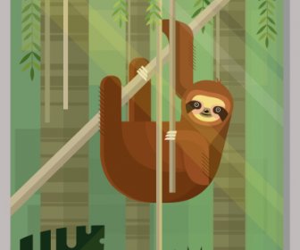 정글 포스터 나무늘보 동물 스케치 평면 다채로운 장식