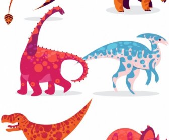 Jurassic Background Colored Dinosaurs Animals Icons Classical Design