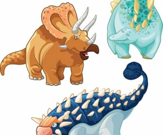 ไอคอนสัตว์ไดโนเสาร์จูราสสิพื้นหลังสีตัวการ์ตูน