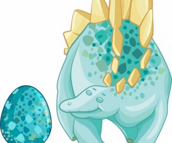 Icônes D’oeuf De Dinosaure Jurassique Fond Bleu Design Jaune