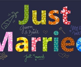 Just Married Template Design With Hand Drawn Ornament