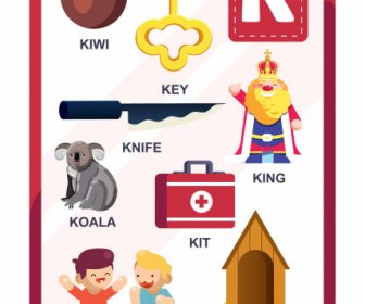 k alphabet education template colorful symbols outline