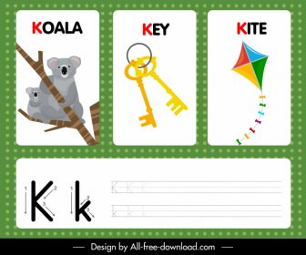 แม่แบบการเรียนรู้ตัวอักษร K Koala คีย์ว่าวร่าง