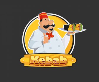 Kabab Chef Logo Engraçado Personagem Dos Desenhos Animados