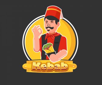 kabab chef logo man food circle decorated