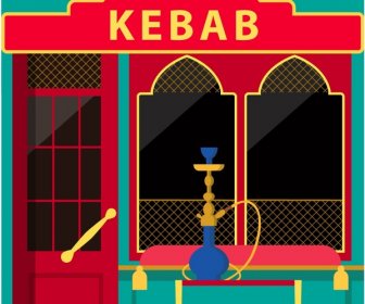 イスラム教徒の建築によるケバブレストランのファサードデザイン