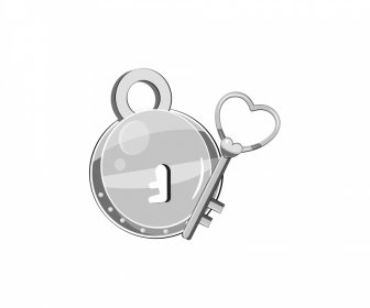 Key Lock Love Icons Flat Bw Classical Outline