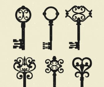 Keys Icons Collection Flat Retro Design