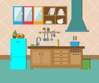 廚房傢俱的各種彩色圖標裝修方案