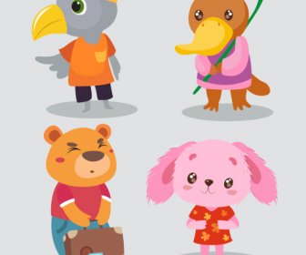 kid animals icons cute stylized cartoon characters sketch