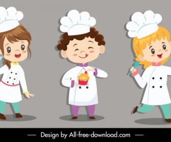Kind Kochen Symbole Niedlichen Cartoon-Figuren Skizze