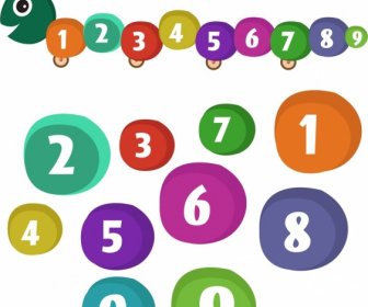 Kid Education Background Worm Icon Colorful Numbering Circles Decor