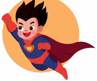 Niño Superhombre Icono Volador Sketch Lindo Personaje De Dibujos Animados