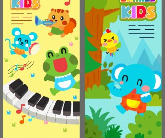 Kids Banner Colorful Cute Cartoon Animals Stylization