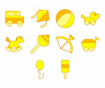 Conjuntos De Iconos Para Niños Planos Juguetes Clásicos Símbolos Boceto