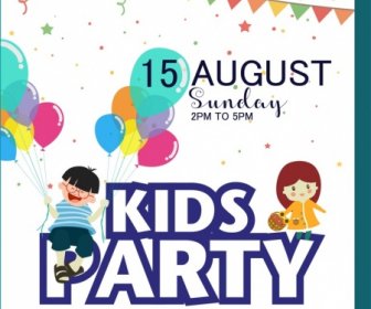 Kids Party Poster Colorful Ribbon Balloon Decoration