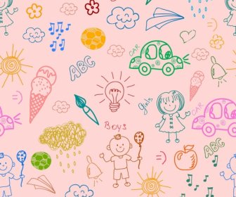 Per I Bambini Simboli Fondo Piatto Colorato Disegno Disegnato A Mano