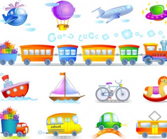 Carros De Brinquedo De Crianças E Aviões Vector