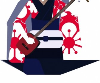 Personaje De Dibujos Animados De Kimono Girl Icono Diseño Clásico