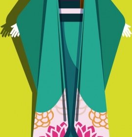 기모노 소녀 아이콘 컬러 만화 캐릭터
