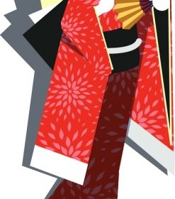 Kimono Ragazza Pittura Colorato Classico Design Cartoon Personaggio