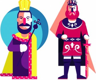 Kings Icons Cartoon Character Colorful Design