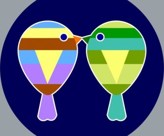 تقبيل الطيور رمز متعدد الألوان المسطحة التصميم