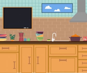 Kitchen Design Colored Flat Decor