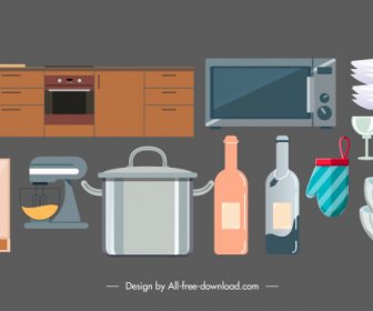 Kitchen Design Elements Flat Objects Sketch