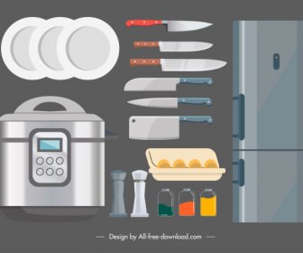 Elementos De Diseño De Cocina Moderno Boceto Plano