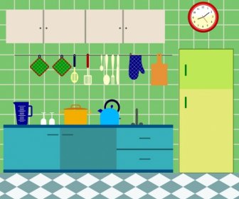 Kitchen Furniture Scheme Design Colored Flat Design